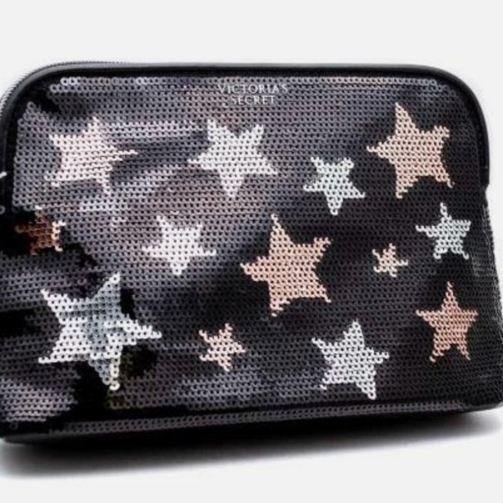 Victoria's Secret Sequin Star Cosmetic Makeup Bag Organizer Pouch Life Of Party